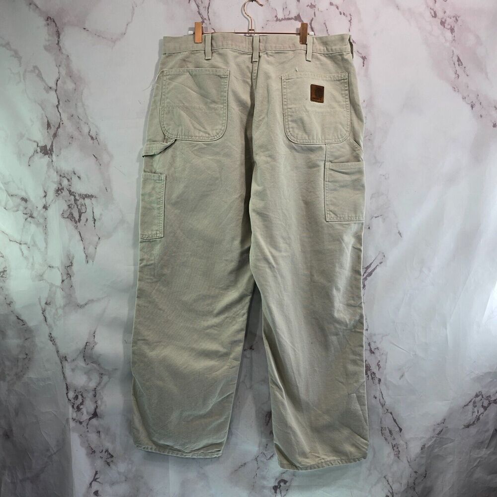 Carhartt Pants Mens 38 X 31 Khaki Beige Canvas Straight Chino Relaxed Vtg